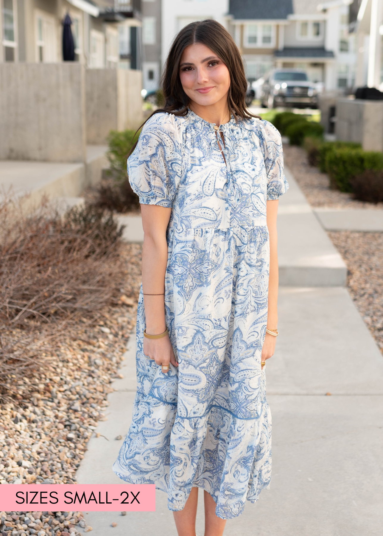 Blue paisley pattern dress