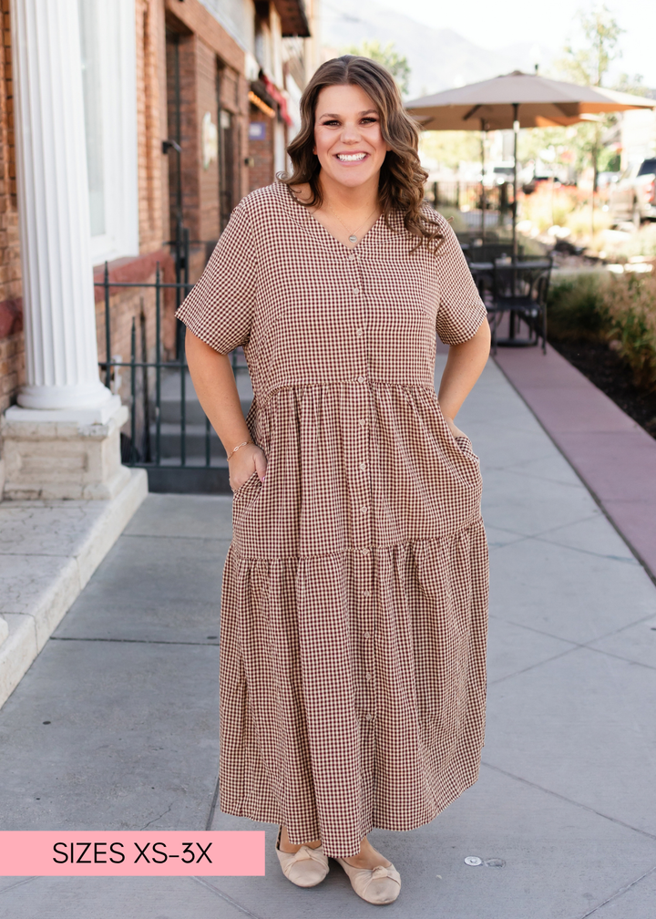 plus size gingham dress Phoebe Beige & Chestnut Button Up Maxi Fashion Length:Long (34 Inches) The Softest Rib Nursing DressLoopExchange ୧₊ ❤️🖤 Gothic vampire Cast in a classic