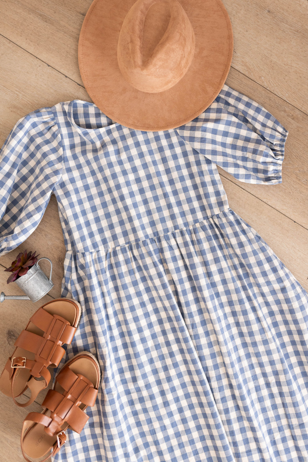 blue gingham babydoll dress Rachel with Pockets The navy gingham adds