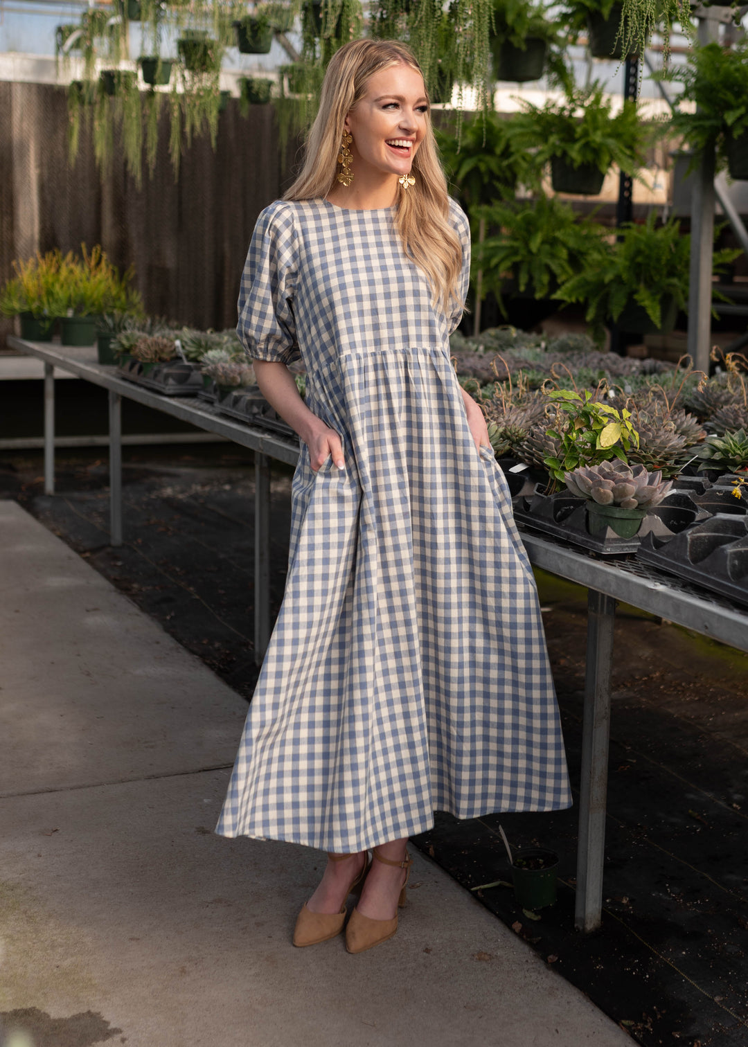 knee length gingham dress Rachel Blue finalsale26