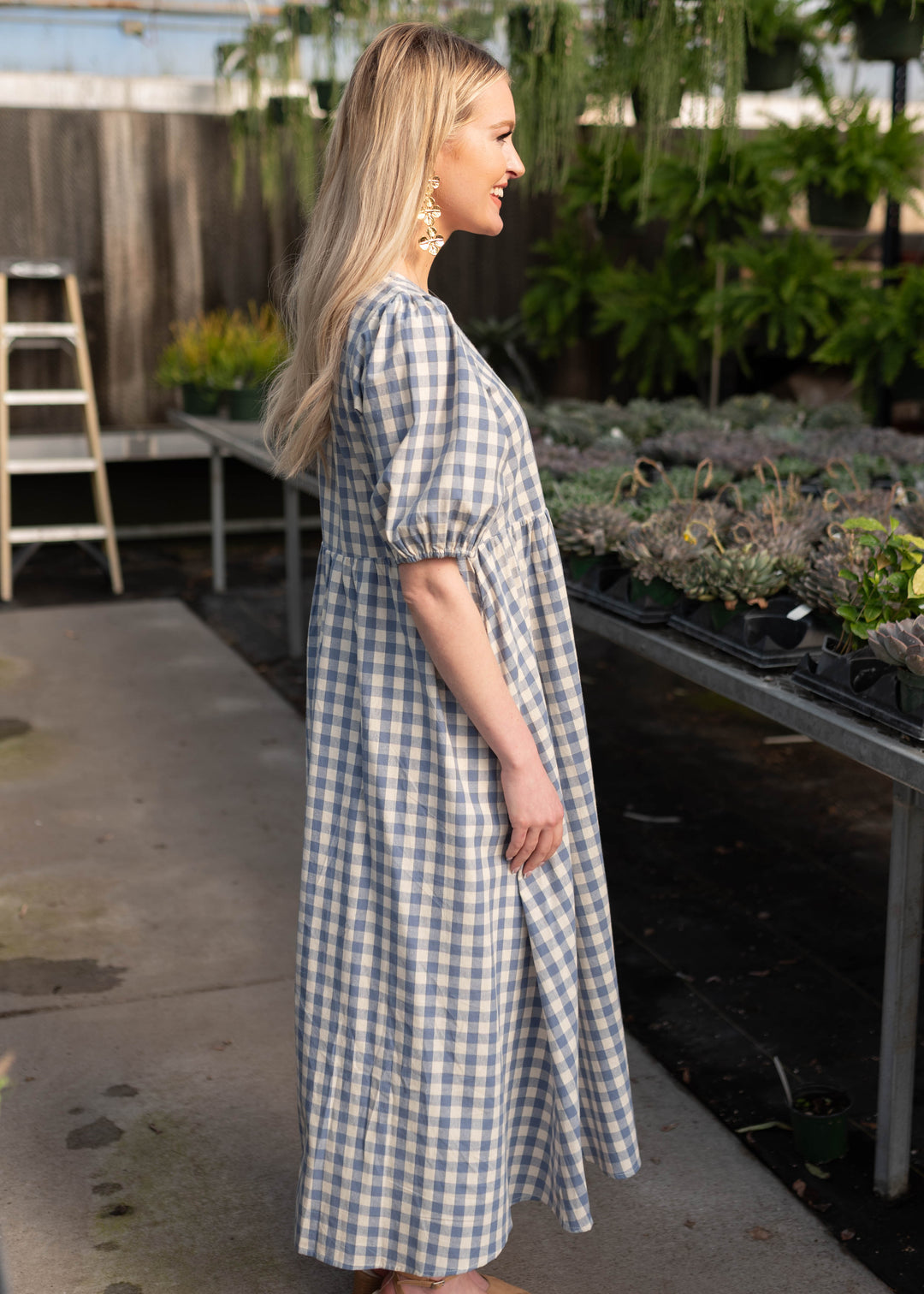 Rachel Blue Gingham Babydoll Dress with Pockets | Lena Layne