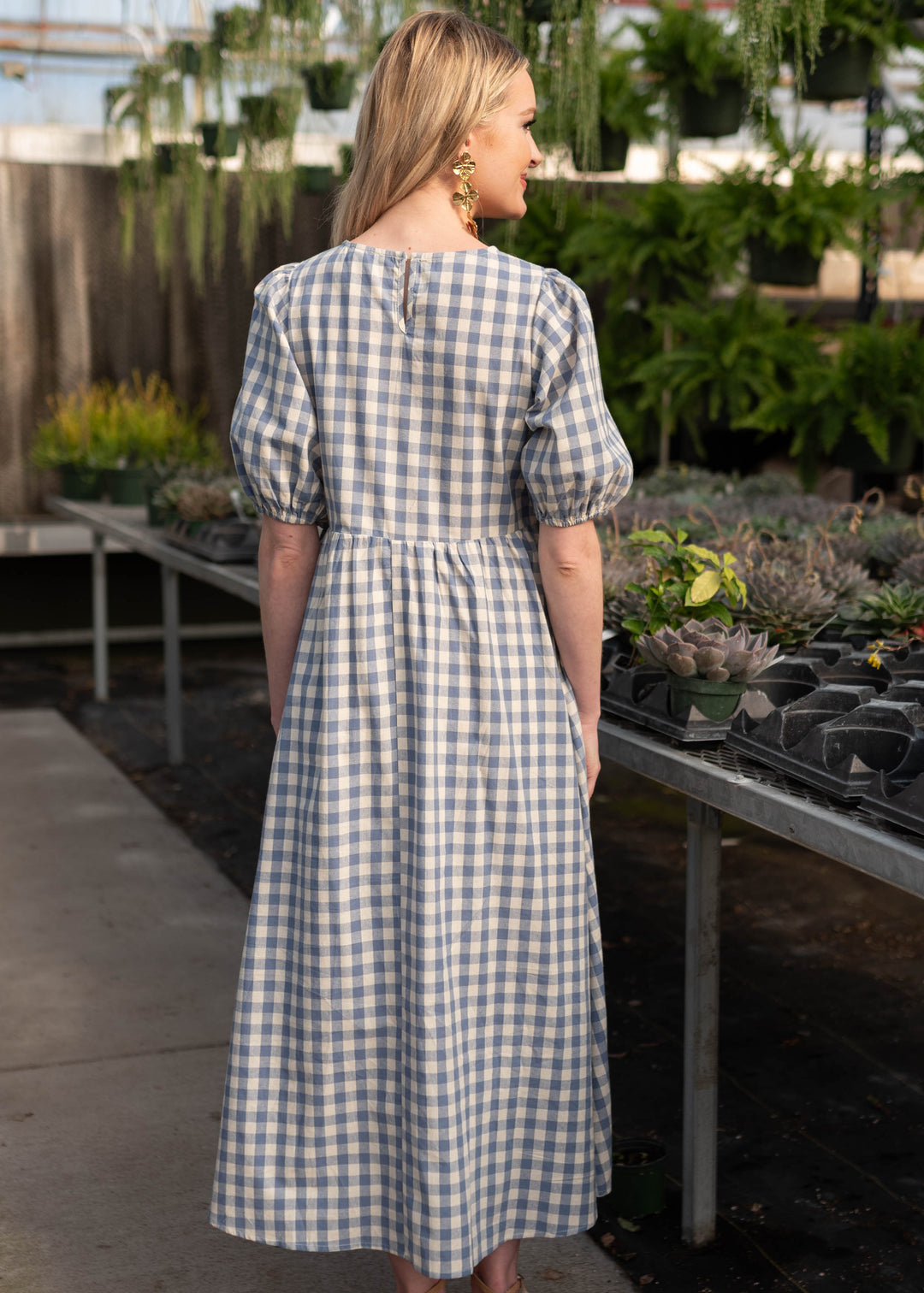 Rachel Blue Gingham Babydoll Dress with Pockets | Lena Layne
