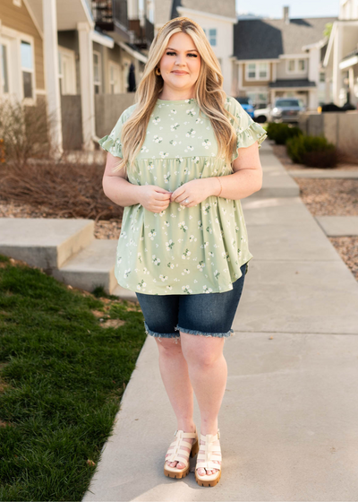 Plus size sage floral top