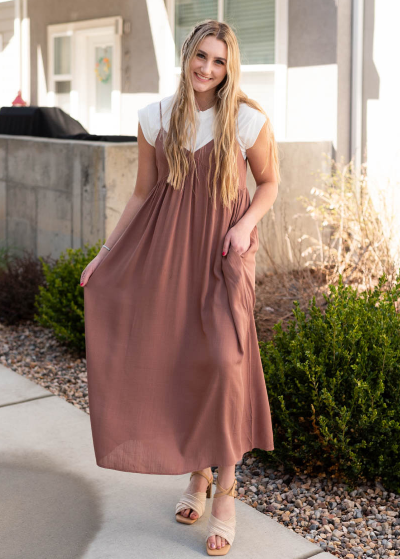 Terracotta maxi dress with pocket