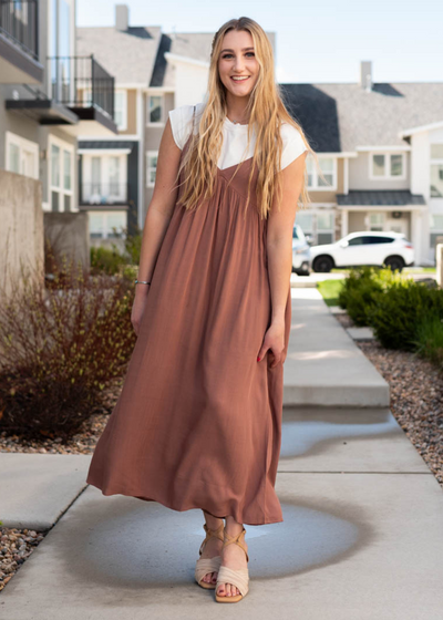 Spaghetti strap terracotta maxi dress