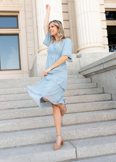 Modest light blue dress at Lena Layne