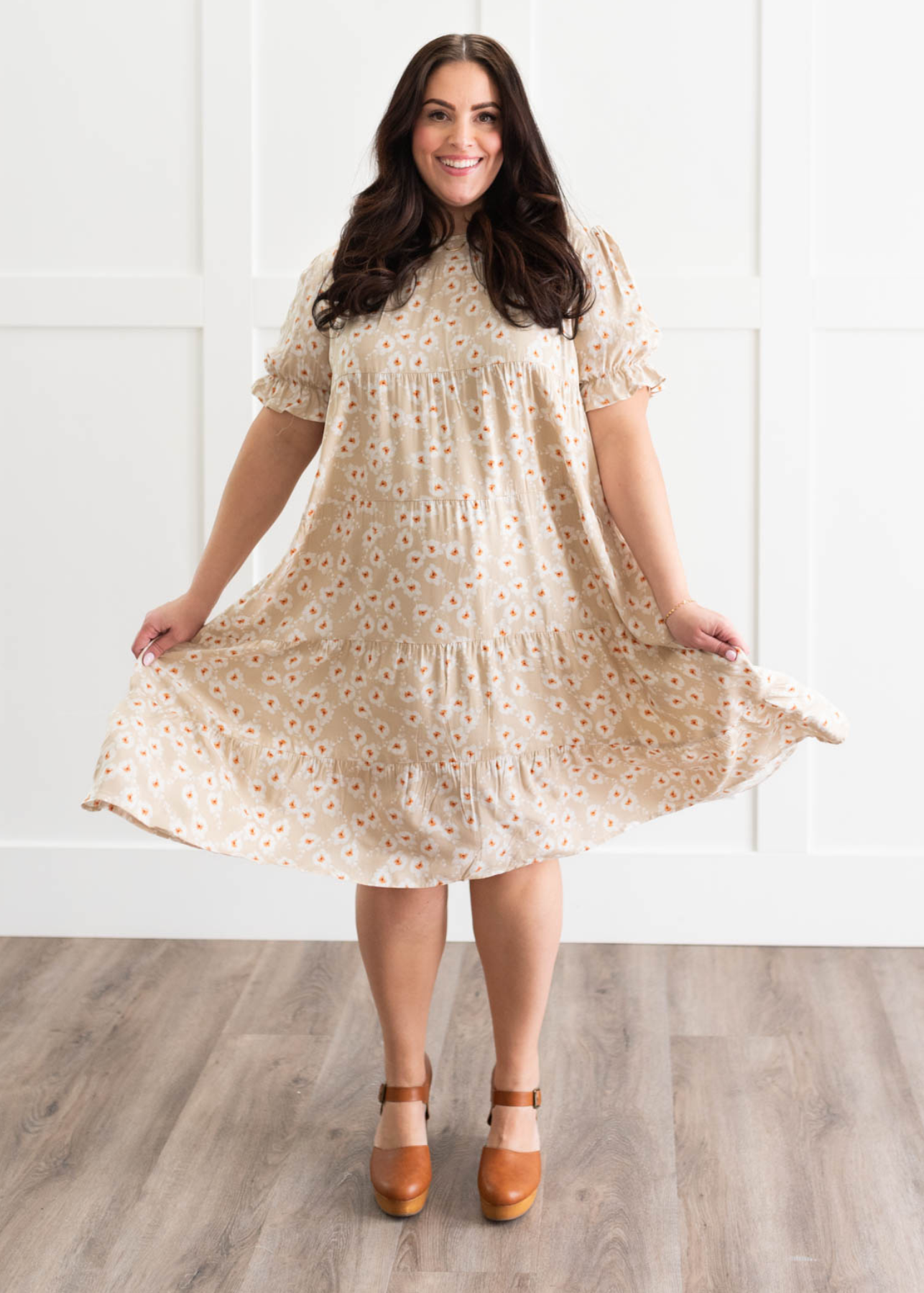 Reagan Beige Floral Tiered Dress