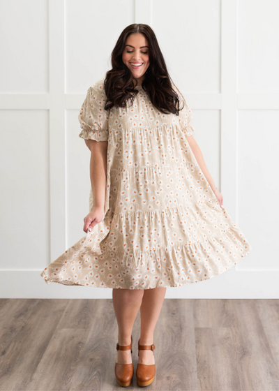 Reagan Beige Floral Tiered Dress