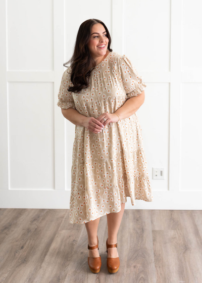 Reagan Beige Floral Tiered Dress
