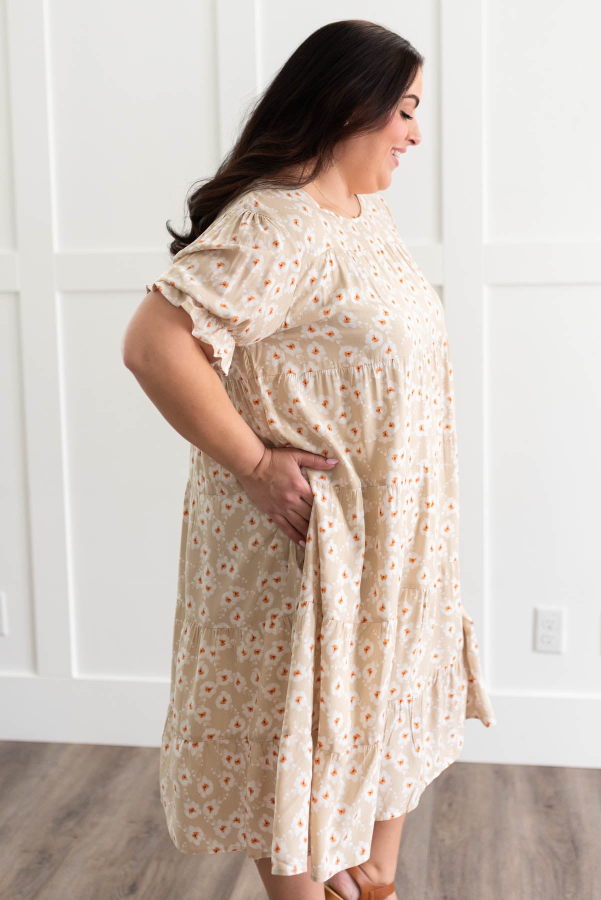 Reagan Beige Floral Tiered Dress