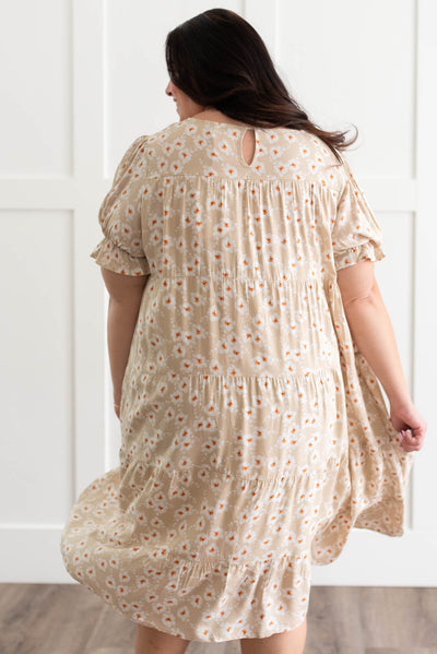 Reagan Beige Floral Tiered Dress