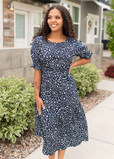 Short sleeve navy floral dress