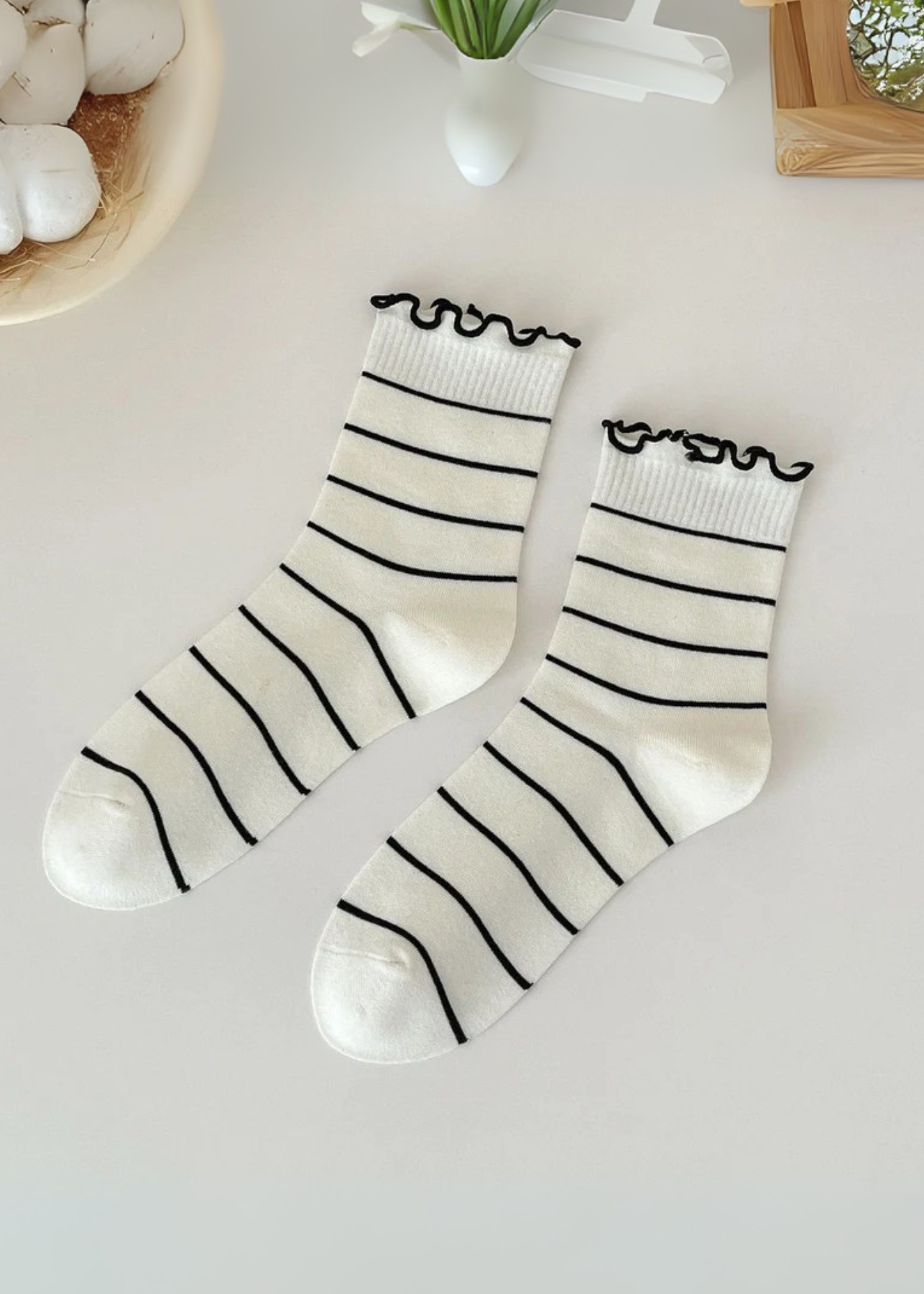 Black striped ruffle socks