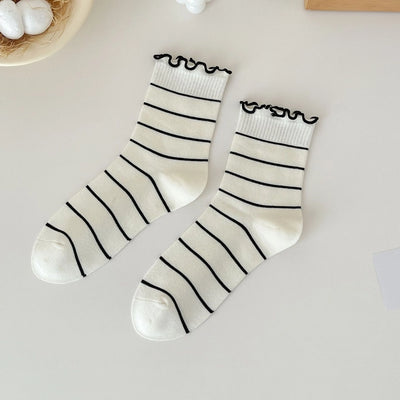 Black striped ruffle socks