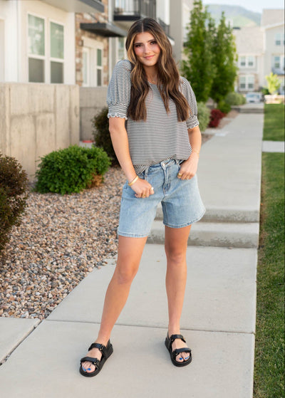 Small navy striped top