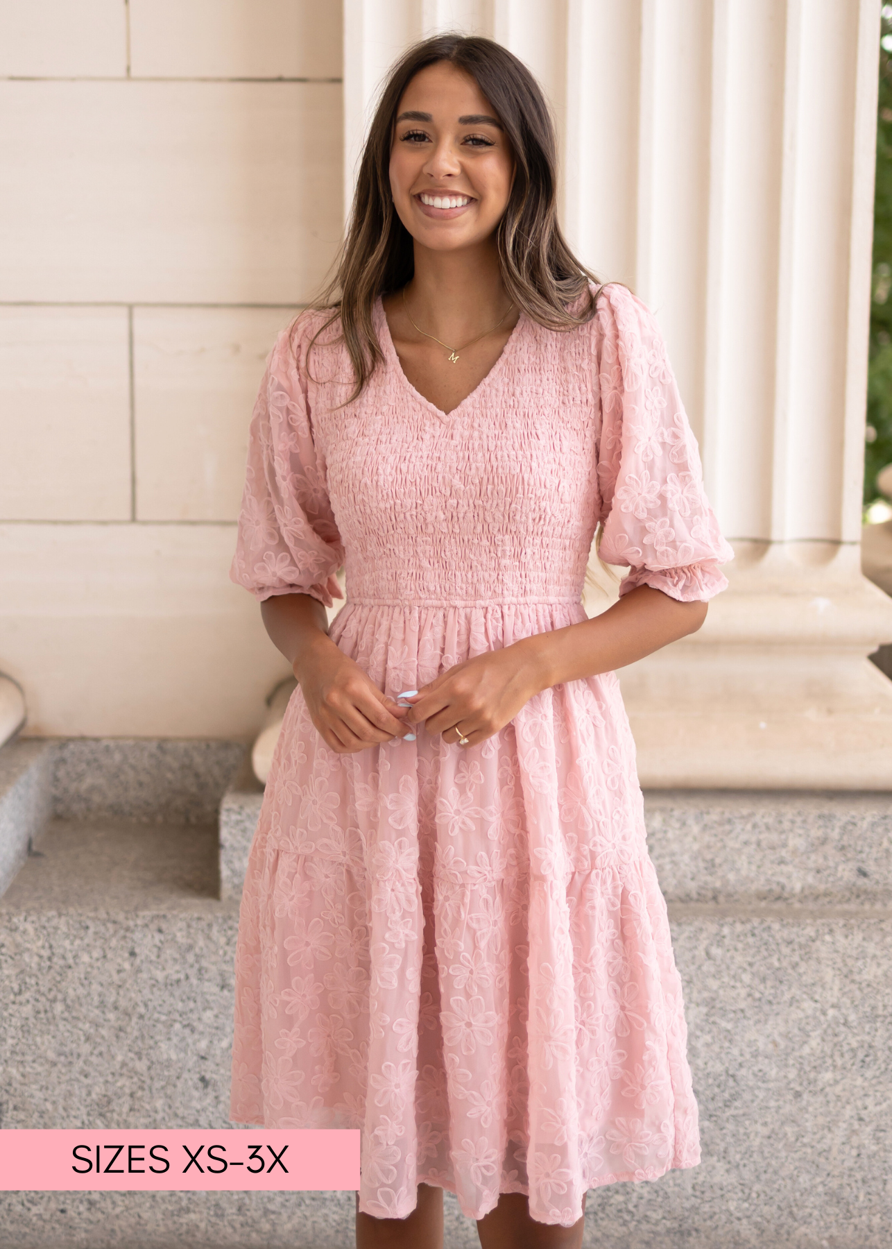 Blush floral textured dress