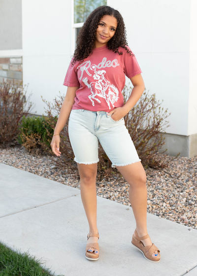 Rodeo cowgirl graphic tee with short sleevess