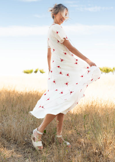 Ivory floral dress with short sleeves