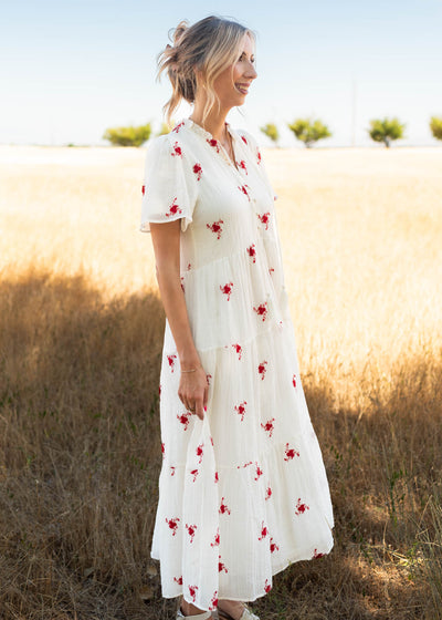 Side view of the ivory floral dress