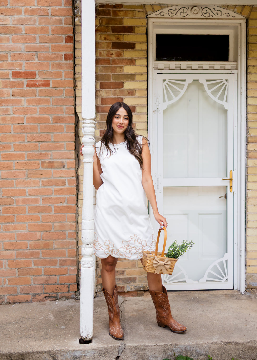 Rosa Ivory & Taupe Floral Sleeveless Dress | Lena Layne