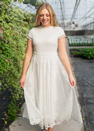 Ivory lace dress with lace waistband