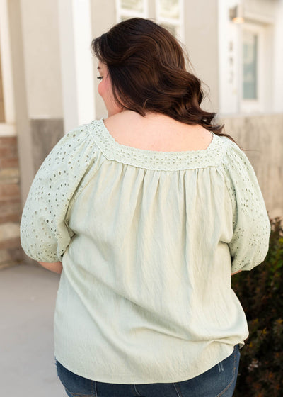 Back view of the sage top in plus size