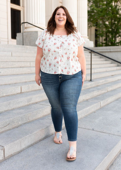 Short sleeve ivory floral top in plus size