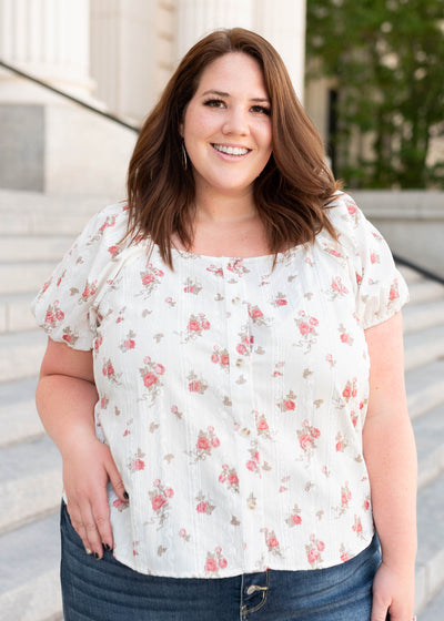 Plus size ivory floral top
