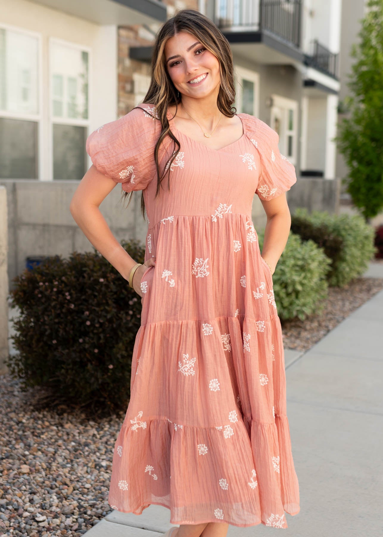 Terracotta embroidered dress