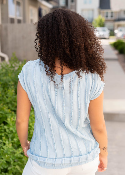 Back view of the blue textured top