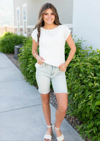 White textured top with short sleeves