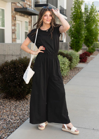 Black jumpsuit with elastic waist