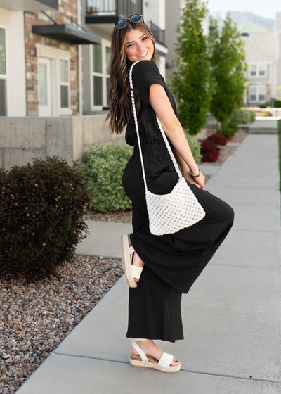 Black jumpsuit with a drop short sleeves