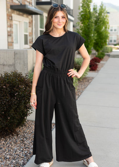 Short sleeve black jumpsuit