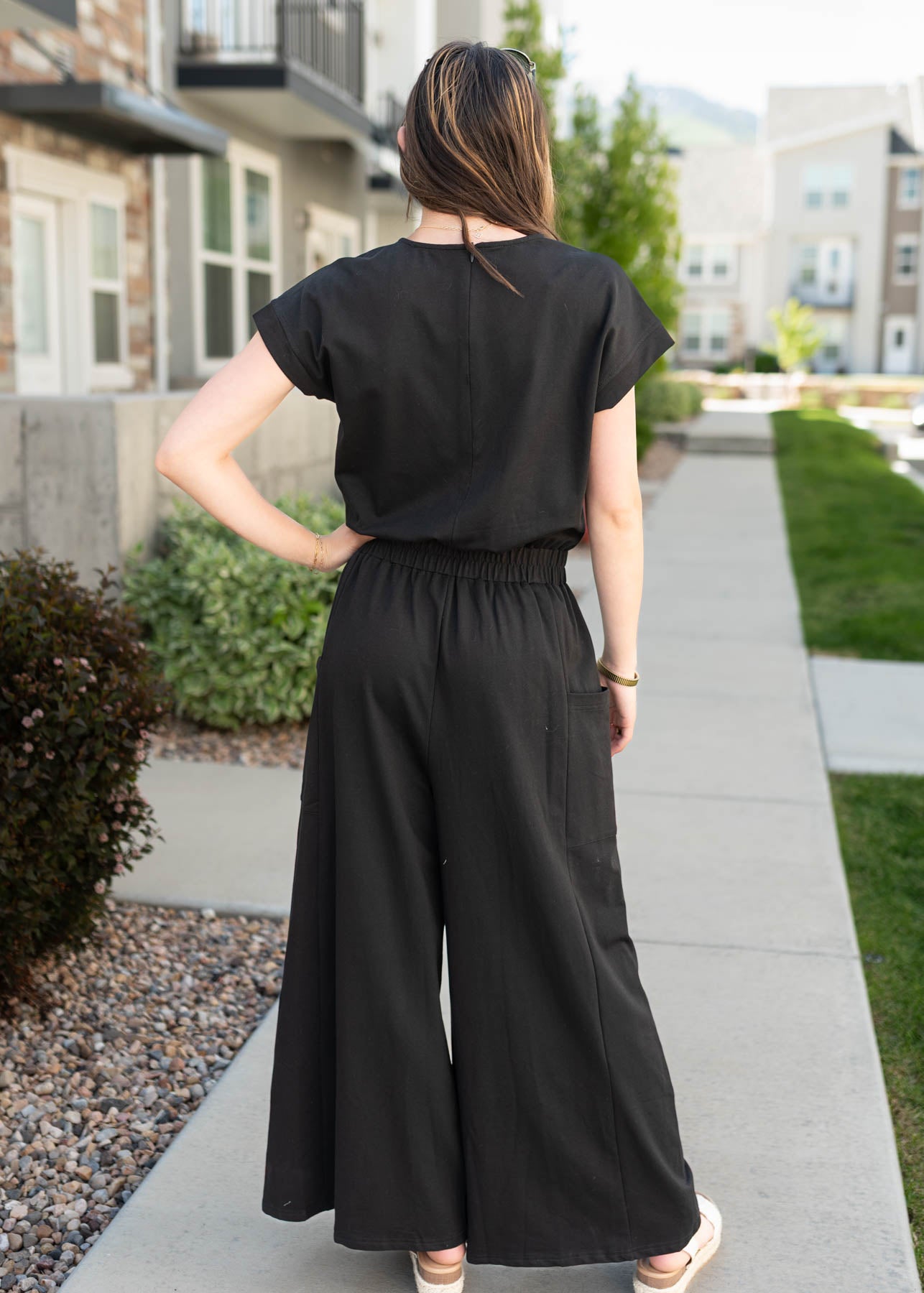 Back view of the black jumpsuit