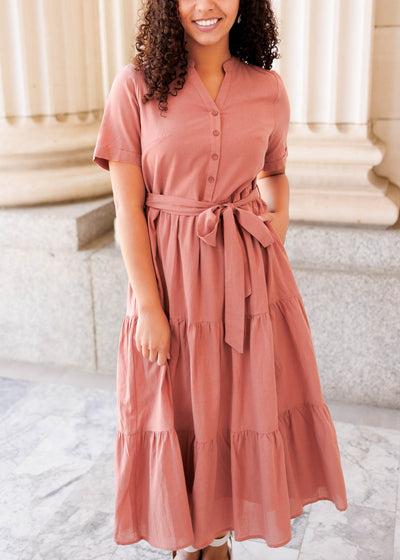 Button up bodice on the dark blush bow tie dress