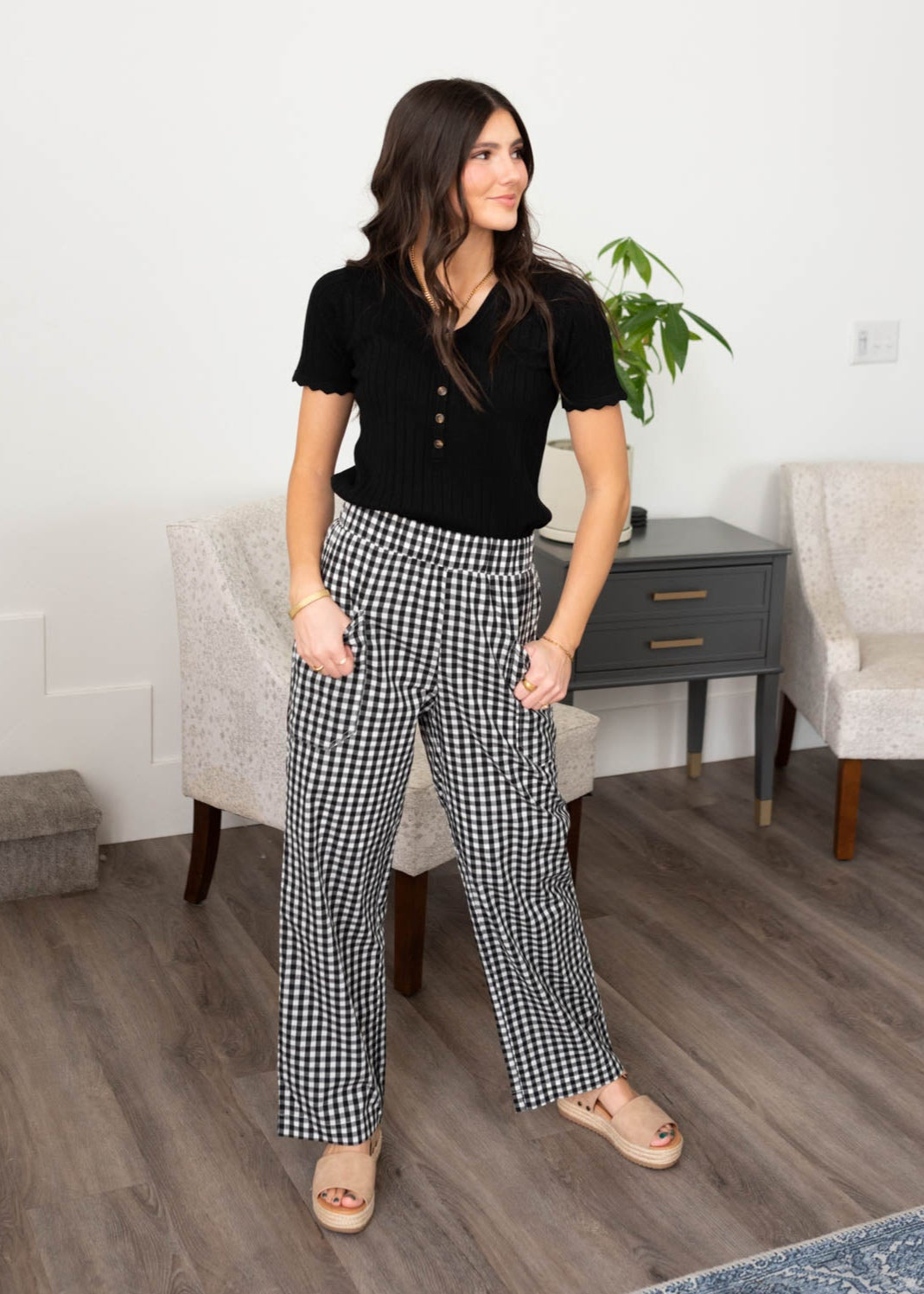 Shirt Women's Black And White Plaid Pants Samantha Black And