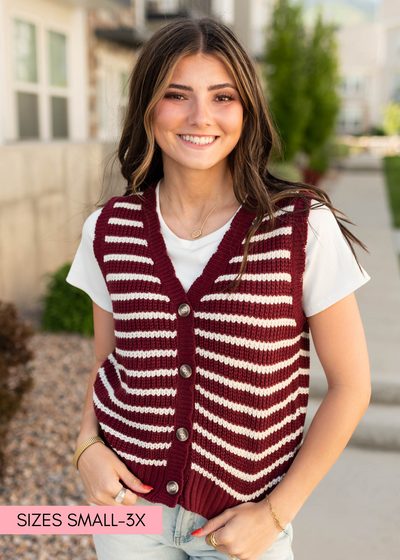 Burgundy striped sweater vest
