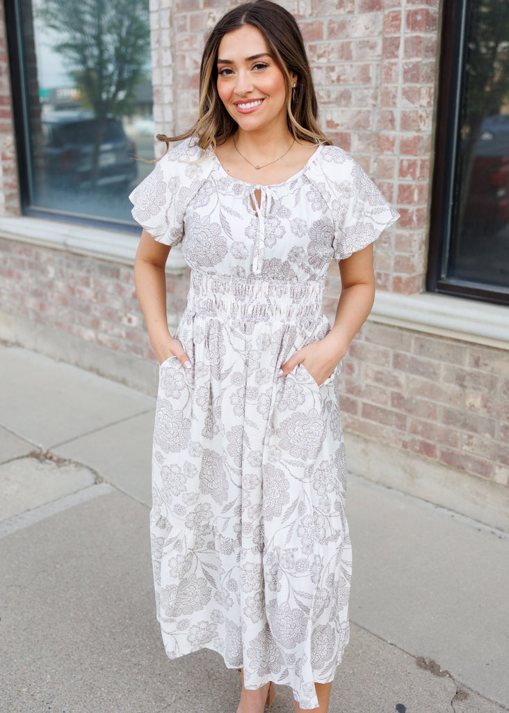 taupe a line dress Standard / XS Shasi Taupe Deep-V Flutter-Sleeve Satin A-Line Bridesmaid Gown- Bridal Party Gown