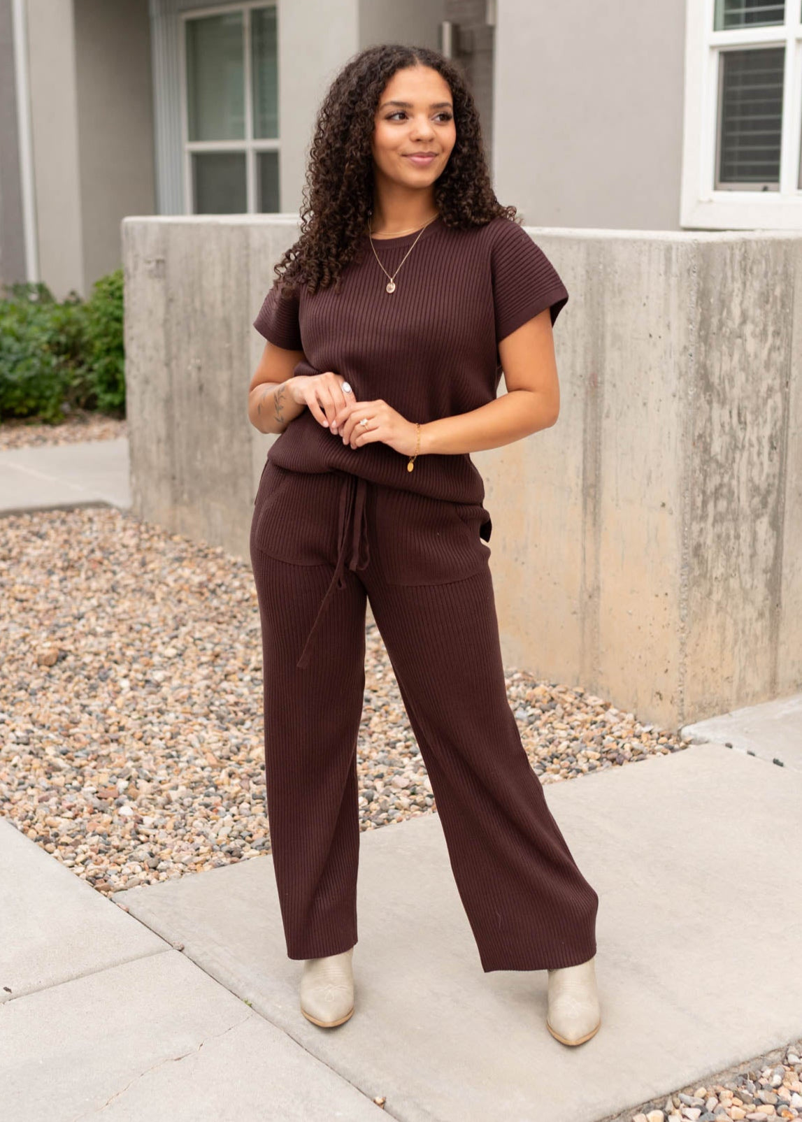 Selene Brown Ribbed Sweater