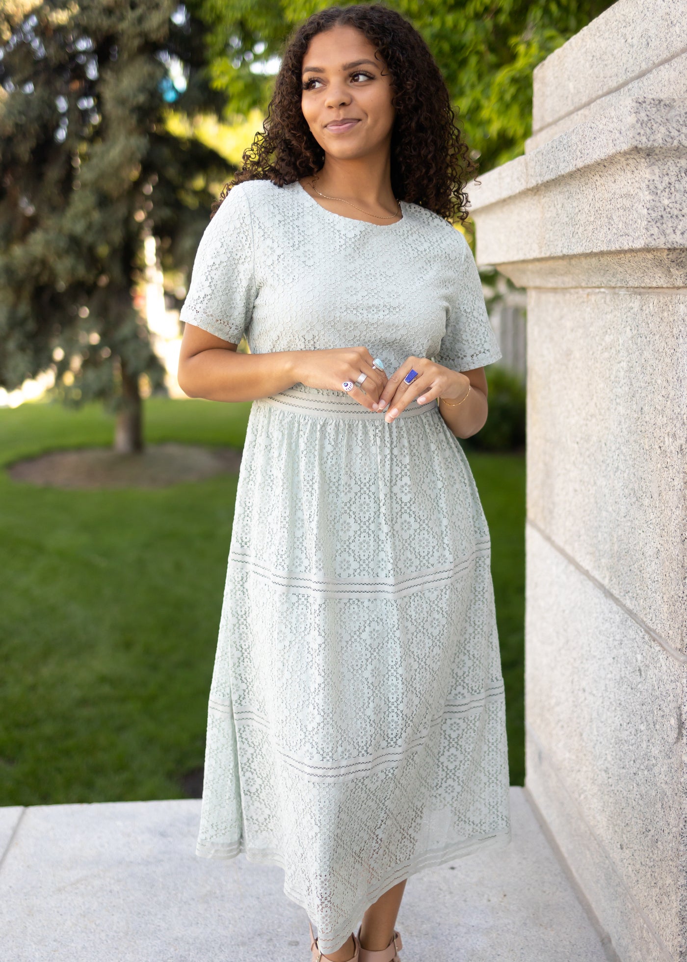Dusty sage dress with round neck