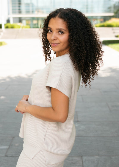 Selene Taupe Ribbed Sweater
