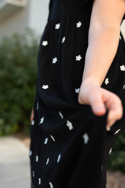 View of the skirt on a black dress