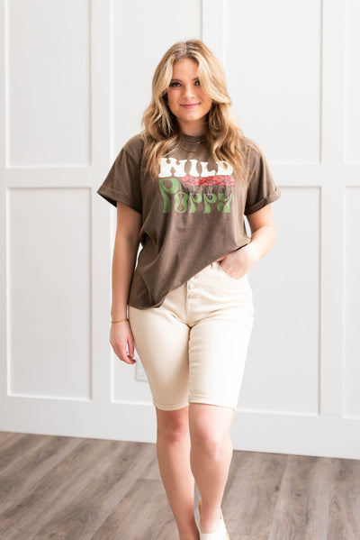 Charcoal wild poppy t-shirt with short sleeves