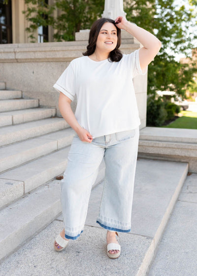 Plus size ivory top with short sleeves