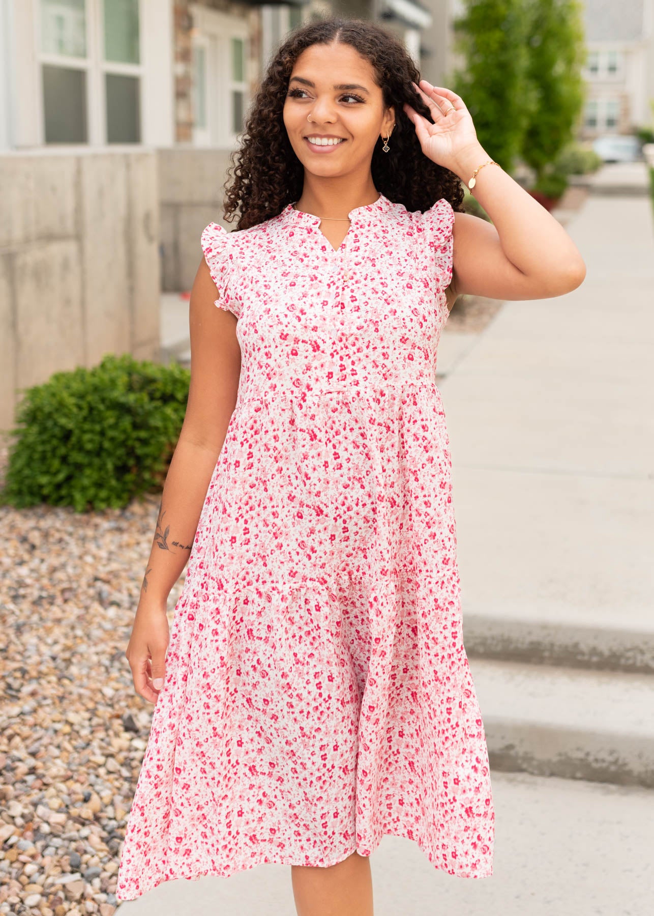 Pink floral dress without sleeves