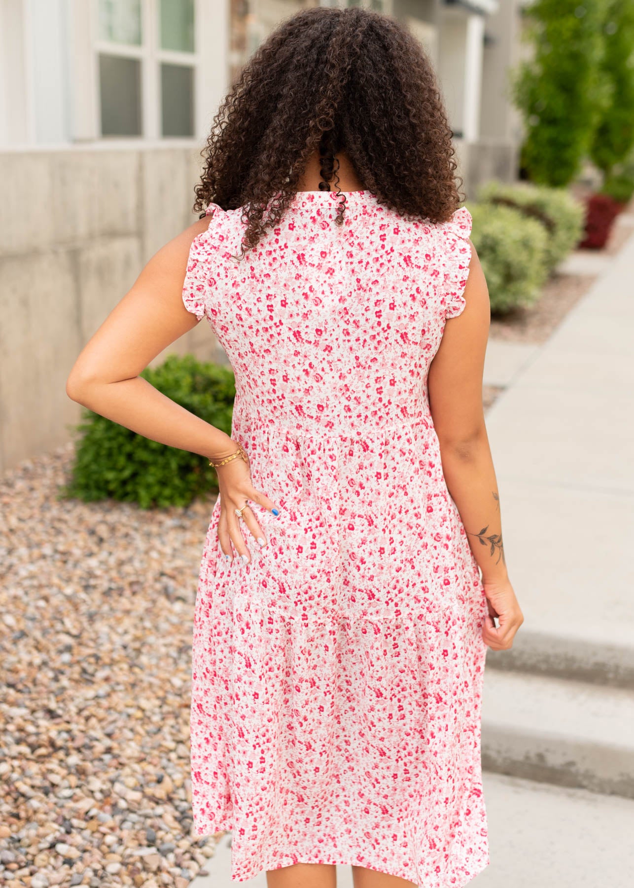 Back view of the pink floral dress