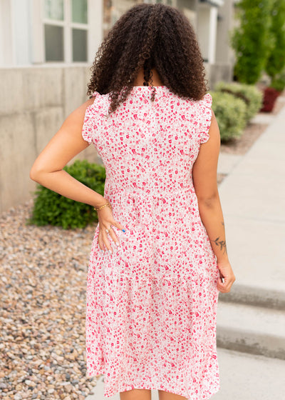 Back view of the pink floral dress