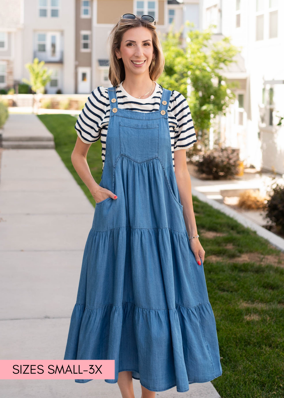 Sierra Chambray Overall Midi Dress Oddi 2X Sierra Chambray Overall Midi Dress Oddi 2X