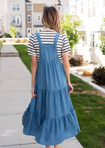 Back view of the chambray overall dress